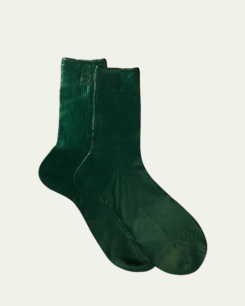 Ribbed Laminated Silk Crew Socks